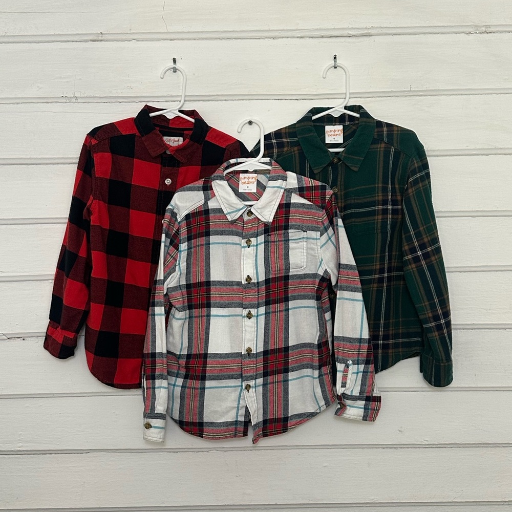 Jumping Beans Kids Plaid Button Down Shirts - Red, White, Green
